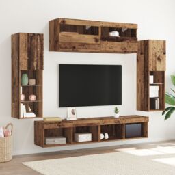 Berkfield Home 8 Piece TV Wall Units with LED Old Wood Engineered Wood in Brown - thumbnail 1
