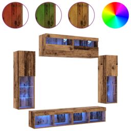 Berkfield Home 8 Piece TV Wall Units with LED Old Wood Engineered Wood in Brown - thumbnail 4