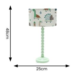 ValueLights Bobbins Sage Green Table Lamp with Cartoon Dino Drum Lamp Shade & LED Bulb - thumbnail 5