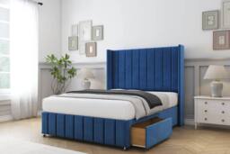 "Comfort Beds Serena Plush Divan Base 2 Drawers - 54"" Wingback-Footboard in Navy - Size: Small Double" - thumbnail 1