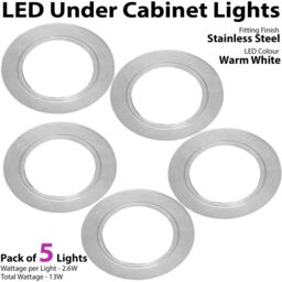 Loops 5x BRUSHED NICKEL Round Flush Under Cabinet Kitchen Light & Driver Kit - Warm White LED in Metallics - thumbnail 3