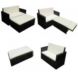 Berkfield Home Modern 2 Piece Garden Lounge Set with Cushions Poly Rattan Black - thumbnail 4