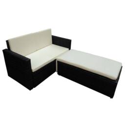 Berkfield Home Modern 2 Piece Garden Lounge Set with Cushions Poly Rattan Black - thumbnail 1