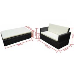 Berkfield Home Modern 2 Piece Garden Lounge Set with Cushions Poly Rattan Black - thumbnail 7