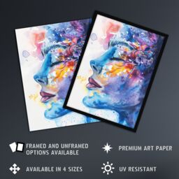 "Artery8 Ethereal Woman Face Portrait Floral Watercolour Wall Art Print in Blue - Size: W24"" x H32""" - thumbnail 2
