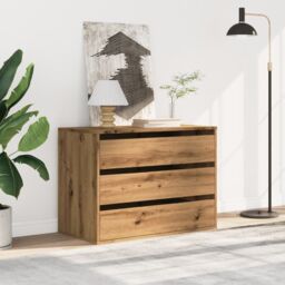 Berkfield Home Corner Chest of Drawers Artisian Oak 80x41x58 cm Engineered Wood in Brown - Size: 80 x 41 x 58 cm - thumbnail 3