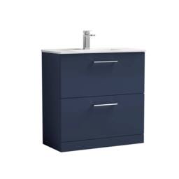 Balterley Bathroom 2 Soft Close Drawer, Floor Vanity Unit Basin, Blue, 800mm in Blue - thumbnail 1