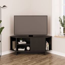 BIMOSSA Teo Corner TV Stand, Compact Unit for up to 50 inch TVs with Cabinet in Black - thumbnail 2
