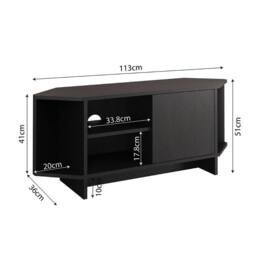 BIMOSSA Teo Corner TV Stand, Compact Unit for up to 50 inch TVs with Cabinet in Black - thumbnail 3