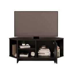 BIMOSSA Teo Corner TV Stand, Compact Unit for up to 50 inch TVs with Cabinet in Black - thumbnail 5