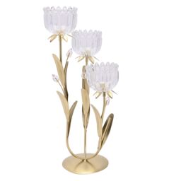 Hestia 3 Stem Candle Holder With Clear Glass On Gold Base - thumbnail 2