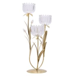 Hestia 3 Stem Candle Holder With Clear Glass On Gold Base - thumbnail 1