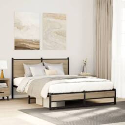 Berkfield Home Metal Bed Frame without Mattress Sonoma Oak 140x200 cm in Brown - thumbnail 2