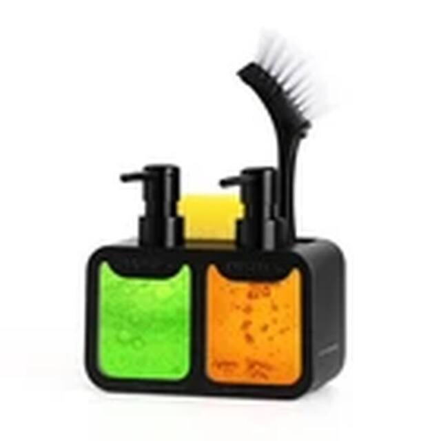 EONLION Dual Soap Dispenser Sink Organiser, 2×350ml Hand & Dish Soap in Black - image 1