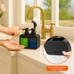 EONLION Dual Soap Dispenser Sink Organiser, 2×350ml Hand & Dish Soap in Black - thumbnail 3
