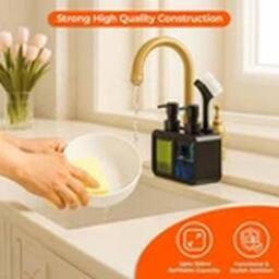 EONLION Dual Soap Dispenser Sink Organiser, 2×350ml Hand & Dish Soap in Black - thumbnail 4