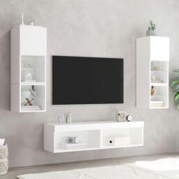 Berkfield Home TV Cabinet with LED Lights White 60x30x30 cm - Size: 60 x 30 x 30 cm - thumbnail 4
