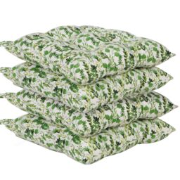 Dibor Set of 4 Green Leaf Print Cotton Outdoor Garden Chair Seat Pad Cushions L40cm x W40cm - Size: 40 cm x 40 cm - thumbnail 2