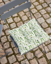 Dibor Set of 4 Green Leaf Print Cotton Outdoor Garden Chair Seat Pad Cushions L40cm x W40cm - Size: 40 cm x 40 cm - thumbnail 4