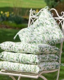 Dibor Set of 4 Green Leaf Print Cotton Outdoor Garden Chair Seat Pad Cushions L40cm x W40cm - Size: 40 cm x 40 cm