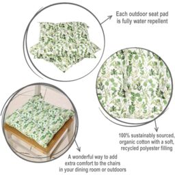 Dibor Set of 4 Green Leaf Print Cotton Outdoor Garden Chair Seat Pad Cushions L40cm x W40cm - Size: 40 cm x 40 cm - thumbnail 6