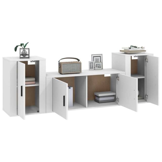 Berkfield Home Classic 3 Piece TV Cabinet Set White Engineered Wood - image 1