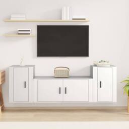 Berkfield Home Classic 3 Piece TV Cabinet Set White Engineered Wood - thumbnail 2