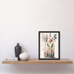 Artery8 Wildflowers Rainbow Colour Water Glass Test Tubes Artwork Framed Wall Art Print A4 in Black - thumbnail 2