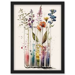 Artery8 Wildflowers Rainbow Colour Water Glass Test Tubes Artwork Framed Wall Art Print A4 in Black - thumbnail 1