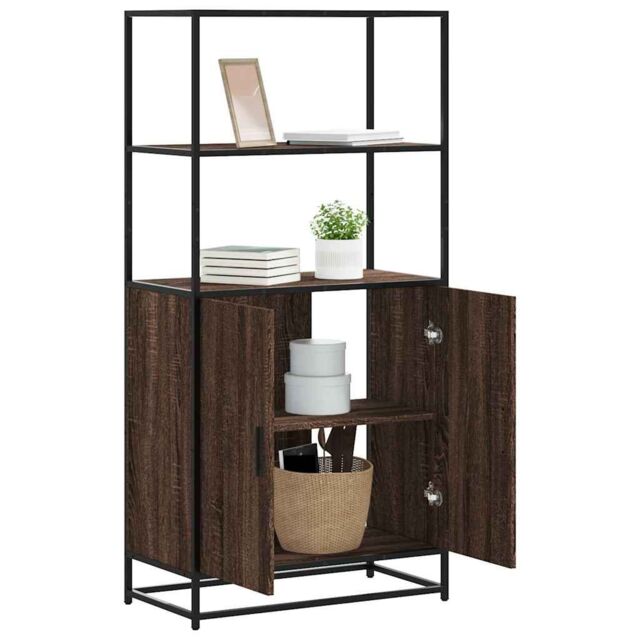 Berkfield Home Highboard Brown Oak 68x35x139 cm Engineered Wood & Metal - Size: 68 x 35 x 139 cm - image 1