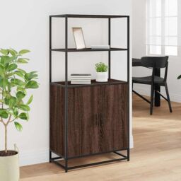 Berkfield Home Highboard Brown Oak 68x35x139 cm Engineered Wood & Metal - Size: 68 x 35 x 139 cm - thumbnail 3