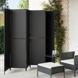 Berkfield Home Room Divider 6 Panels Black Poly Rattan - thumbnail 2