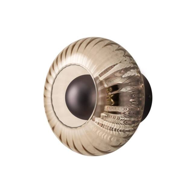 Industville Chelsea Smoked Ribbed Glass Round Diffuser Wall Light in Light Grey - Size: Medium - image 1