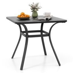 Costway 80cm Patio Dining Table Outdoor Metal Square Table with 4 Curved Legs in Grey