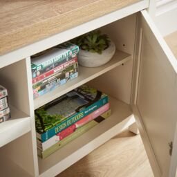 Home Source 2 Door TV Stand Unit with Storage Cabinet & Open Shelving in Off-White - thumbnail 9