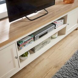 Home Source 2 Door TV Stand Unit with Storage Cabinet & Open Shelving in Off-White - thumbnail 5