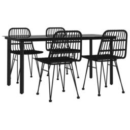 Berkfield Home Beautiful 5 Piece Garden Dining Set Black Poly Rattan - thumbnail 1