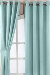 Homescapes Herringbone Blackout Curtains Pair Eyelet Style in Light Blue - Size: 228 cm width x 183 cm drop