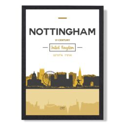 ARTZE Nottingham Yellow & Black City Skyline Framed Print SIZE: A2 with Black Frame - Size: A4 - thumbnail 1