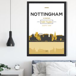 ARTZE Nottingham Yellow & Black City Skyline Framed Print SIZE: A2 with Black Frame - Size: A4 - thumbnail 2
