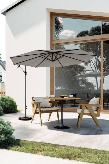 Garden Sanctuary Large 3m Patio Parasol Garden Umbrella for Sunshade & Rainwith Cross & Fillable Base in Light Grey - image 1