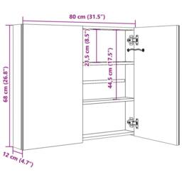 Berkfield Home LED Bathroom Mirror Cabinet 80x12.2x68 cm in White - thumbnail 8