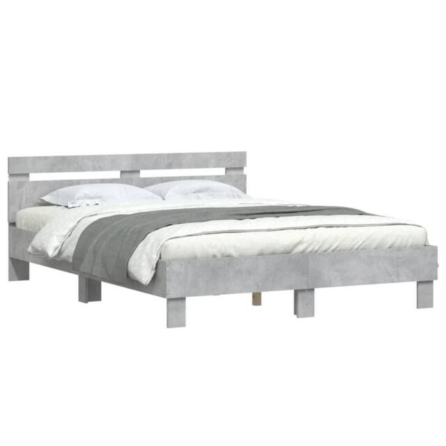 Berkfield Home Durable Bed Frame with LED without Mattress Concrete Grey 150x200 - Size: King - image 1