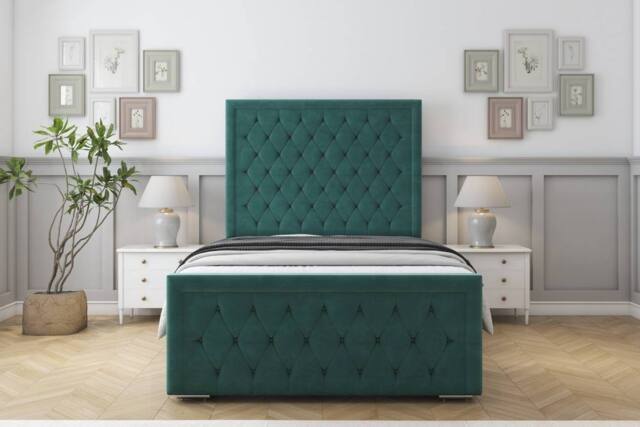"Sloomy Monroe Plush Frame-Mattress - 50"" Upholstered Headboard in Emerald - Size: King" - image 1