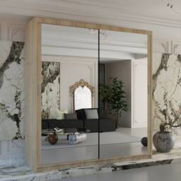 Sliding Wardrobes 4U Double Mirror Sliding Wardrobe With LED Light W203cm x H217cm x D62cm in Light Oak