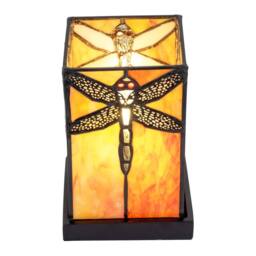 Happy Homewares Orange Amber Toned Tiffany Stained Glass Lamp with Dragonfly Decor - thumbnail 3
