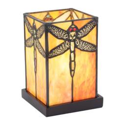 Happy Homewares Orange Amber Toned Tiffany Stained Glass Lamp with Dragonfly Decor - thumbnail 6