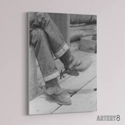 "Artery8 Russell Lee Boots & Spurs Vintage Photograph Canvas Wall Art Print in Grey - Size: W12"" x H16""" - thumbnail 2
