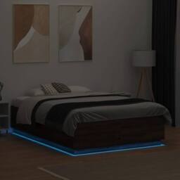 Berkfield Home Durable Bed Frame with LED without Mattress Brown Oak 135x190 cm - Size: Double - thumbnail 4