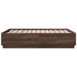 Berkfield Home Durable Bed Frame with LED without Mattress Brown Oak 135x190 cm - Size: Double - thumbnail 7